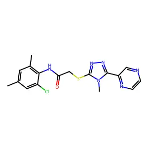 N-(2-chloro-4,6-dimethylphenyl)-2-{[4-methyl-5-(pyrazin-2-yl)-4H-1,2,4-triazol-3-yl]sulfanyl}acetamide structure