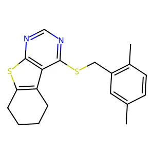 4-[(2,5-dimethylbenzyl)sulfanyl]-5,6,7,8-tetrahydro[1]benzothieno[2,3-d]pyrimidine structure