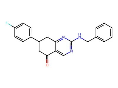 2-(benzylamino)-7-(4-fluorophenyl)-7,8-dihydroquinazolin-5(6H)-one structure