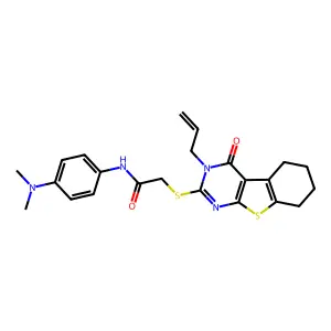 N-[4-(dimethylamino)phenyl]-2-(4-oxo-3-prop-2-enyl(3,5,6,7,8-pentahydrobenzo[b]thiopheno[2,3-d]pyrimidin-2-ylthio))acetamide structure