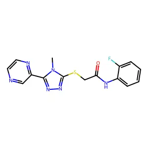 N-(2-fluorophenyl)-2-{[4-methyl-5-(pyrazin-2-yl)-4H-1,2,4-triazol-3-yl]sulfanyl}acetamide structure