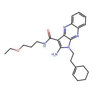 2-amino-1-(2-(cyclohex-1-en-1-yl)ethyl)-N-(3-ethoxypropyl)-1H-pyrrolo[2,3-b]quinoxaline-3-carboxamide structure
