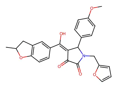 1-(furan-2-ylmethyl)-4-[hydroxy-(2-methyl-2,3-dihydro-1-benzofuran-5-yl)methylidene]-5-(4-methoxyphenyl)pyrrolidine-2,3-dione structure