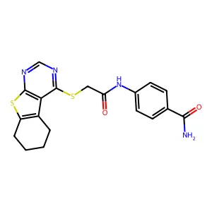4-{[(5,6,7,8-tetrahydro[1]benzothieno[2,3-d]pyrimidin-4-ylsulfanyl)acetyl]amino}benzamide structure