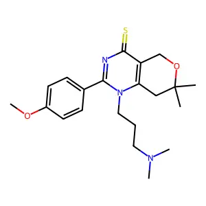1-[3-(dimethylamino)propyl]-2-(4-methoxyphenyl)-7,7-dimethyl-5,8-dihydropyrano[4,3-d]pyrimidine-4-thione structure