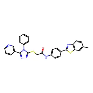 N-[4-(6-methyl-1,3-benzothiazol-2-yl)phenyl]-2-{[4-phenyl-5-(pyridin-3-yl)-4H-1,2,4-triazol-3-yl]sulfanyl}acetamide structure