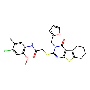 N-(4-chloro-2-methoxy-5-methylphenyl)-2-[3-(2-furylmethyl)-4-oxo(3,5,6,7,8-pen tahydrobenzo[b]thiopheno[2,3-d]pyrimidin-2-ylthio)]acetamide structure