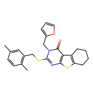 2-[(2,5-dimethylbenzyl)sulfanyl]-3-(furan-2-ylmethyl)-5,6,7,8-tetrahydro[1]benzothieno[2,3-d]pyrimidin-4(3H)-one structure