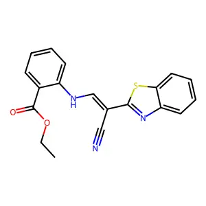 (E)-ethyl 2-((2-(benzo[d]thiazol-2-yl)-2-cyanovinyl)amino)benzoate structure