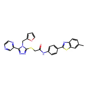 2-{[4-(furan-2-ylmethyl)-5-(pyrazin-2-yl)-4H-1,2,4-triazol-3-yl]sulfanyl}-N-[4-(6-methyl-1,3-benzothiazol-2-yl)phenyl]acetamide structure