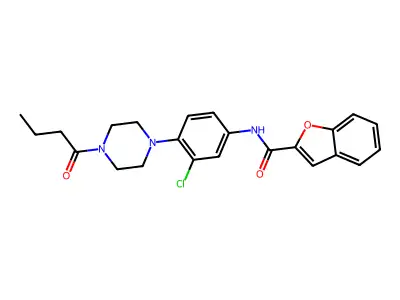 N-[4-(4-butyryl-1-piperazinyl)-3-chlorophenyl]-1-benzofuran-2-carboxamide structure