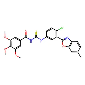 N-[[4-chloro-3-(6-methyl-1,3-benzoxazol-2-yl)phenyl]carbamothioyl]-3,4,5-trimethoxybenzamide structure