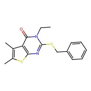 2-(Benzylthio)-3-ethyl-5,6-dimethylthieno(2,3-D)pyrimidin-4(3H)-one structure