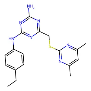 6-(((4,6-Dimethylpyrimidin-2-yl)thio)methyl)-N2-(4-ethylphenyl)-1,3,5-triazine-2,4-diamine structure