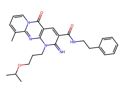 2-imino-10-methyl-5-oxo-N-(2-phenylethyl)-1-[3-(propan-2-yloxy)propyl]-1,5-dihydro-2H-dipyrido[1,2-a:2',3'-d]pyrimidine-3-carboxamide structure