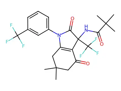 N-[6,6-dimethyl-2,4-dioxo-3-(trifluoromethyl)-1-[3-(trifluoromethyl)phenyl]-5,7-dihydroindol-3-yl]-2,2-dimethylpropanamide structure