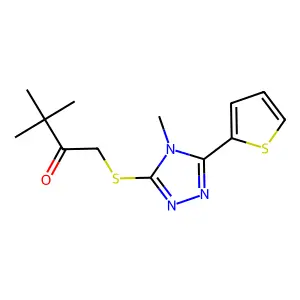 3,3-dimethyl-1-{[4-methyl-5-(thiophen-2-yl)-4H-1,2,4-triazol-3-yl]sulfanyl}butan-2-one structure