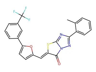 (5Z)-2-(2-methylphenyl)-5-({5-[3-(trifluoromethyl)phenyl]-2-furyl}methylene)[1,3]thiazolo[3,2-b][1,2,4]triazol-6(5H)-one structure