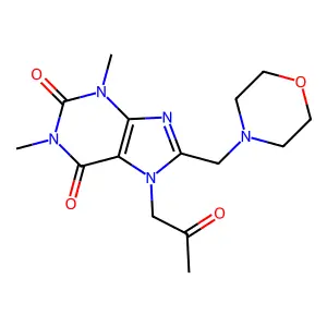 1,3-dimethyl-8-(morpholinomethyl)-7-(2-oxopropyl)-1H-purine-2,6(3H,7H)-dione structure
