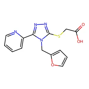 2-[4-(2-Furylmethyl)-5-(2-pyridyl)-1,2,4-triazol-3-ylthio]acetic acid structure