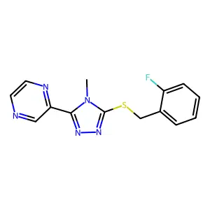 3-[(2-Fluorophenyl)methylthio]-4-methyl-5-pyrazin-2-yl-1,2,4-triazole structure