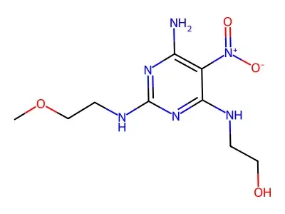 2-({6-Amino-2-[(2-methoxyethyl)amino]-5-nitropyrimidin-4-yl}amino)ethan-1-ol structure