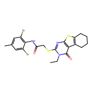 N-(2,6-Dibromo-4-methylphenyl)-2-((3-ethyl-4-oxo-3,4,5,6,7,8-hexahydrobenzo[4,5]thieno[2,3-d]pyrimidin-2-yl)thio)acetamide structure