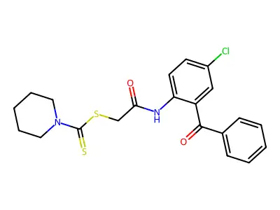 2-{[4-chloro-2-(phenylcarbonyl)phenyl]amino}-2-oxoethyl piperidine-1-carbodithioate structure