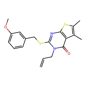 2-[(3-methoxybenzyl)sulfanyl]-5,6-dimethyl-3-(prop-2-en-1-yl)thieno[2,3-d]pyrimidin-4(3H)-one structure