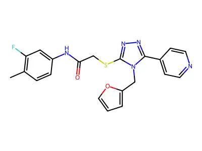 N-(3-fluoro-4-methylphenyl)-2-{[4-(furan-2-ylmethyl)-5-(pyridin-4-yl)-4H-1,2,4-triazol-3-yl]sulfanyl}acetamide structure