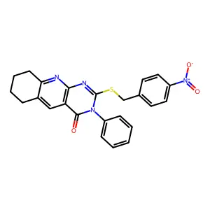 2-[(4-nitrophenyl)methylsulfanyl]-3-phenyl-6,7,8,9-tetrahydropyrimido[4,5-b]quinolin-4-one structure
