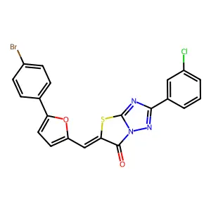 (5Z)-5-{[5-(4-bromophenyl)furan-2-yl]methylidene}-2-(3-chlorophenyl)[1,3]thiazolo[3,2-b][1,2,4]triazol-6(5H)-one structure