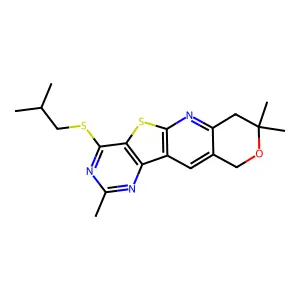 4-(isobutylthio)-2,8,8-trimethyl-8,10-dihydro-7H-pyrano[3'',4'':5',6']pyrido[3',2':4,5]thieno[3,2-d]pyrimidine structure