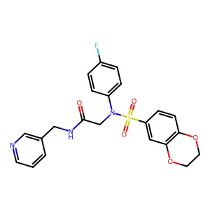 2-[N-(2,3-dihydro-1,4-benzodioxin-6-ylsulfonyl)-4-fluoroanilino]-N-(pyridin-3-ylmethyl)acetamide structure