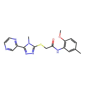 N-(2-methoxy-5-methylphenyl)-2-{[4-methyl-5-(pyrazin-2-yl)-4H-1,2,4-triazol-3-yl]sulfanyl}acetamide structure