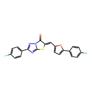 (5Z)-2-(4-fluorophenyl)-5-{[5-(4-fluorophenyl)furan-2-yl]methylidene}[1,3]thiazolo[3,2-b][1,2,4]triazol-6(5H)-one structure