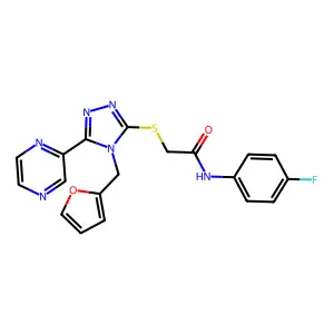 N-(4-fluorophenyl)-2-{[4-(furan-2-ylmethyl)-5-(pyrazin-2-yl)-4H-1,2,4-triazol-3-yl]sulfanyl}acetamide structure