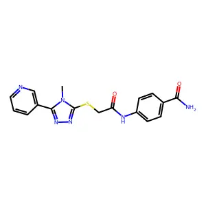 4-[2-(4-Methyl-5-(3-pyridyl)-1,2,4-triazol-3-ylthio)acetylamino]benzamide structure