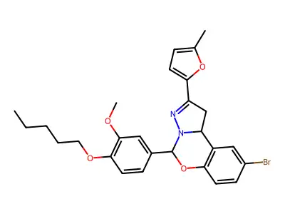 9-bromo-5-[3-methoxy-4-(pentyloxy)phenyl]-2-(5-methylfuran-2-yl)-1,10b-dihydropyrazolo[1,5-c][1,3]benzoxazine structure