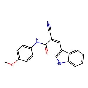 (2E)-2-cyano-3-(1H-indol-3-yl)-N-(4-methoxyphenyl)prop-2-enamide structure