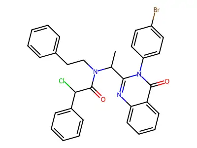 N-[1-[3-(4-bromophenyl)-4-oxoquinazolin-2-yl]ethyl]-2-chloro-N-phenethyl-2-phenylacetamide structure
