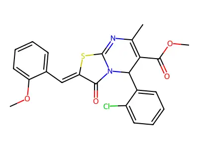 methyl (2Z)-5-(2-chlorophenyl)-2-[(2-methoxyphenyl)methylidene]-7-methyl-3-oxo-5H-[1,3]thiazolo[3,2-a]pyrimidine-6-carboxylate structure