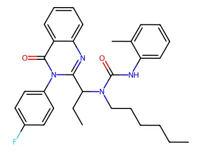1-[1-[3-(4-fluorophenyl)-4-oxoquinazolin-2-yl]propyl]-1-hexyl-3-(2-methylphenyl)urea structure
