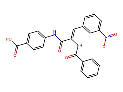 4-[[(Z)-2-benzamido-3-(3-nitrophenyl)prop-2-enoyl]amino]benzoic acid structure