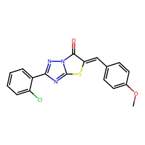 (5E)-2-(2-chlorophenyl)-5-(4-methoxybenzylidene)[1,3]thiazolo[3,2-b][1,2,4]triazol-6(5H)-one structure