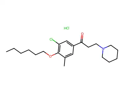 Propiophenone, 3'-chloro-4'-hexyloxy-5'-methyl-3-piperidino-, hydrochloride structure