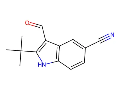 2-tert-butyl-3-formyl-1H-indole-5-carbonitrile structure