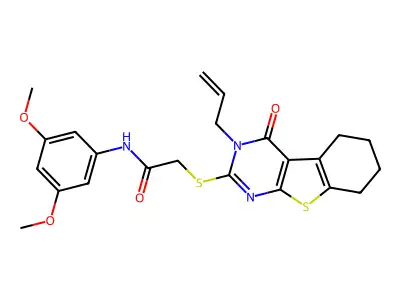 N-(3,5-dimethoxyphenyl)-2-(4-oxo-3-prop-2-enyl(3,5,6,7,8-pentahydrobenzo[b]thi opheno[2,3-d]pyrimidin-2-ylthio))acetamide structure