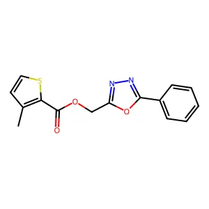 (5-Phenyl-1,3,4-oxadiazol-2-yl)methyl 3-methylthiophene-2-carboxylate structure