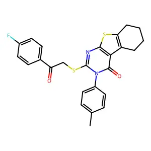 2-{[2-(4-fluorophenyl)-2-oxoethyl]sulfanyl}-3-(4-methylphenyl)-5,6,7,8-tetrahydro[1]benzothieno[2,3-d]pyrimidin-4(3H)-one structure
